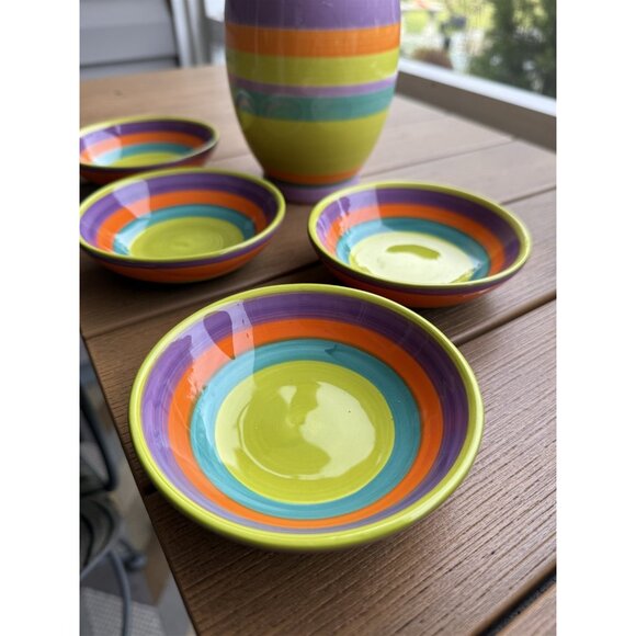 Century Olive Oil Bottle With 4 Dipping Bowls Striped - Picture 2 of 7